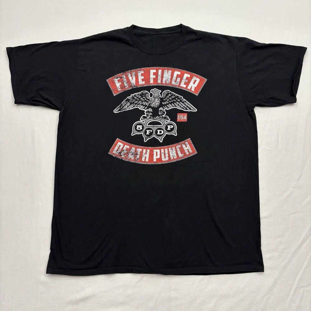 Five Finger Death Punch Eagle Rocker Crest Distressed Logo T-Shirt Mens L Black